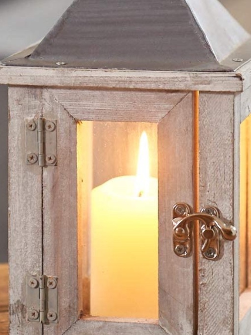 Rustic Whitewashed Wood & Metal Lantern Candle Holder or Photo Box - Picture 6 of 7